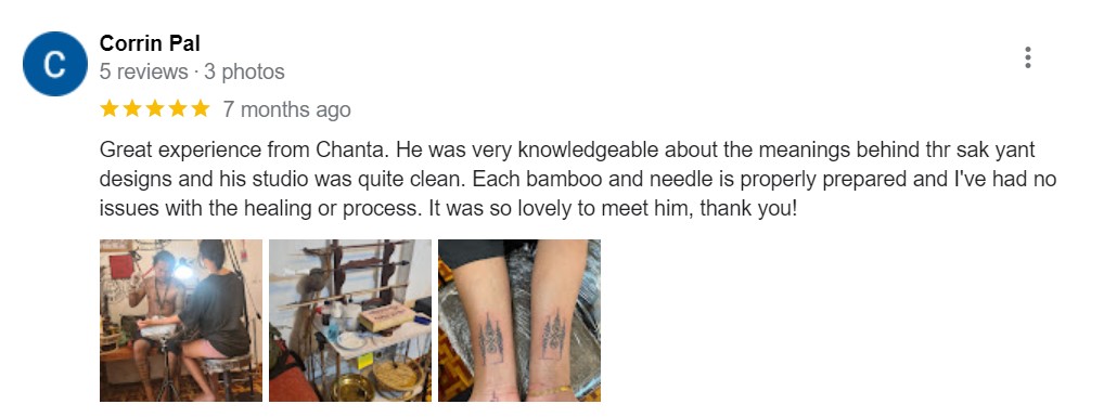 Corrin Pal Positive Review of Our Tattoo Shop in Siem Reap