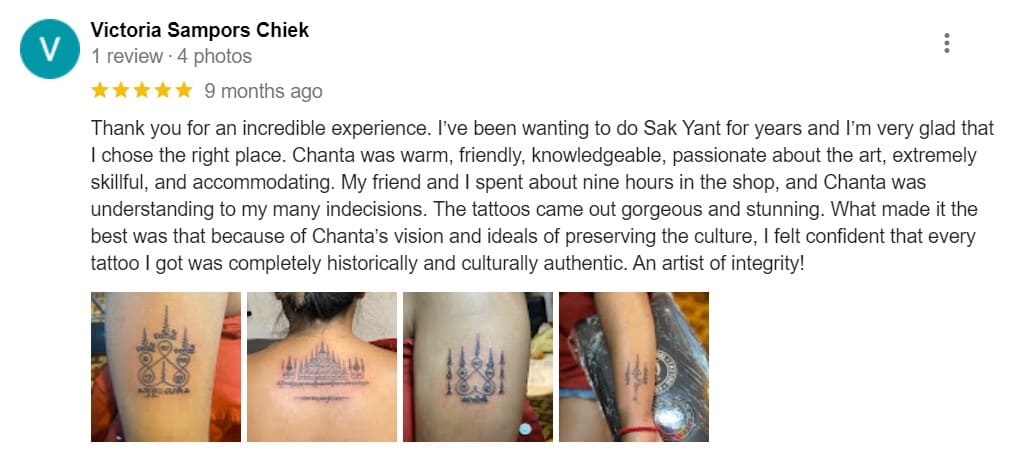 Victoria Samptors Chiek Positive Review of Our Tattoo Shop in Siem Reap